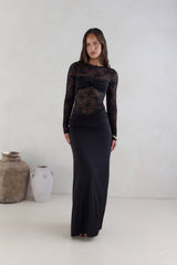 Larna Ärmel-Maxikleid Schwarz