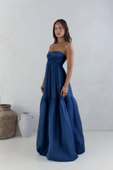 Unvergesslicher Stil Trägerloses Maxikleid Marineblau