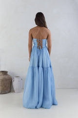 Unvergesslicher Stil Trägerloses Maxikleid Blau
