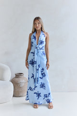 Lovers In Bloom Neckholder Maxikleid Blau