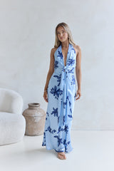 Lovers In Bloom Neckholder Maxikleid Blau