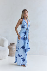 Lovers In Bloom Neckholder Maxikleid Blau