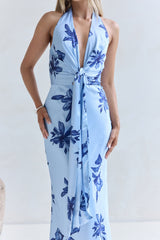 Lovers In Bloom Neckholder Maxikleid Blau