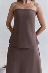 Trägerloses Maxikleid „Ring The Bell“ in Braun