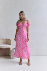 Maxikleid „Kissed By The Sun“ mit Carmen-Ausschnitt, Pink