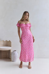 Maxikleid „Kissed By The Sun“ mit Carmen-Ausschnitt, Pink