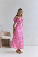 Maxikleid „Kissed By The Sun“ mit Carmen-Ausschnitt, Pink