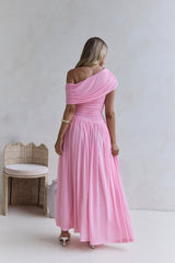Hidden Flair One-Shoulder-Maxikleid aus Mesh – Pink