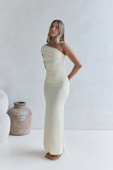 Kiss The Moon One-Shoulder-Maxikleid aus Mesh, Zitrone