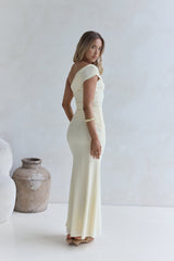 Kiss The Moon One-Shoulder-Maxikleid aus Mesh, Zitrone
