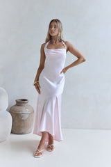 Lucky In Life Satin Neckholder Maxikleid Pink