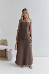 Trägerloses Maxikleid „Ring The Bell“ in Braun