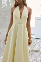 Maxikleid mit Neckholder und Blütenprint „Lemon“