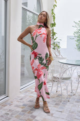 Blooming Romance Satin Maxikleid Rosa