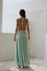 Floating Clouds Neckholder-Maxikleid aus Mesh Salbeigrün