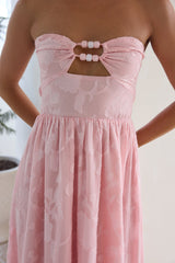 Engelsgleiches trägerloses Maxikleid Rosa