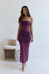 For The Lovers schulterfreies Spitzen-Maxikleid Pflaume