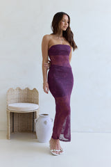 For The Lovers Spitzen-Maxikleid trägerlos Pflaume