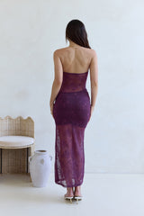 For The Lovers Spitzen-Maxikleid trägerlos Pflaume