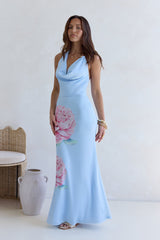 Truth Be Told Neckholder-Maxikleid aus Mesh Blau