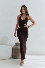 Whispers In The Dark Neckholder Maxikleid aus Mesh Braun