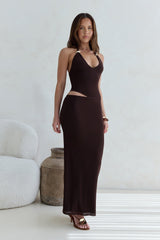 Whispers In The Dark Neckholder Maxikleid aus Mesh Braun