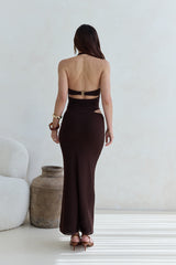 Whispers In The Dark Neckholder Maxikleid aus Mesh Braun