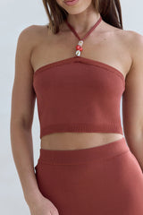 Secret Kisses Neckholder Strick-Croptop Clay
