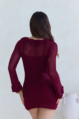 Rosy World Langarm-Strickminikleid Weinrot