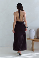 Make Your Mark Neckholder-Maxikleid aus Mesh Braun