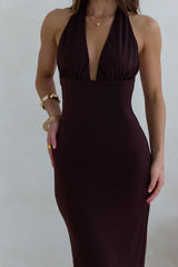 Ikonisches Abend-Neckholder-Maxikleid Braun