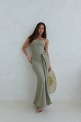 Trägerloses Maxikleid „Follow You“ Salbeigrün