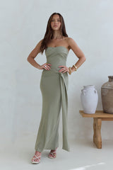 Trägerloses Maxikleid „Follow You“ Salbeigrün