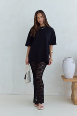 Date In Soho Transparenter Spitzen-Maxirock Schwarz