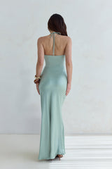 Destinations Maxikleid aus Satin mit Neckholder, Salbeigrün