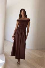 Days Of The Sun schulterfreies Maxikleid Schokolade