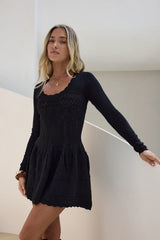 Schönes Portrait Langarm Minikleid Schwarz