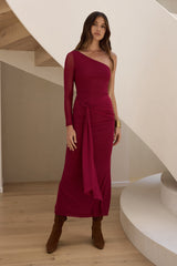 Moment Of Clarity One-Shoulder Mesh Maxikleid Pflaume