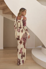 Garten Dunst schulterfreies Mesh Maxikleid mit Blumenmuster