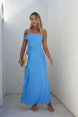 Heart For You schulterfreies Mesh-Maxikleid in Blau