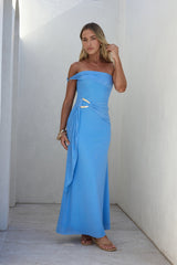 Heart For You schulterfreies Mesh-Maxikleid in Blau