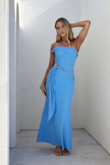 Heart For You One Shoulder Mesh Maxi Kleid Blau