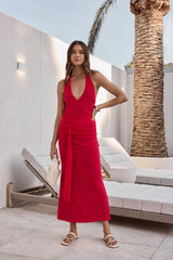 Netz-Maxikleid mit Neckholder zum Reinschlüpfen, Rot