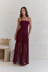 Feel The Light Neckholder-Mesh-Maxikleid Burgunderrot
