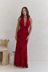 Dewy Whisper Neckholder Maxikleid Weinrot