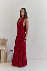 Dewy Whisper Neckholder Maxikleid Weinrot