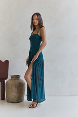 Feel The Light Neckholder Mesh Maxikleid Petrol