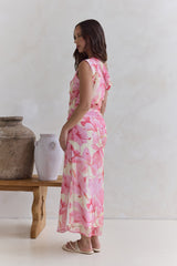 Hibiskus schulterfreies Maxikleid Pink