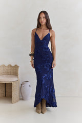 Love For You Mesh-Maxikleid Marineblau