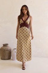 On The Sky Lace Polka Dot Maxikleid Braun